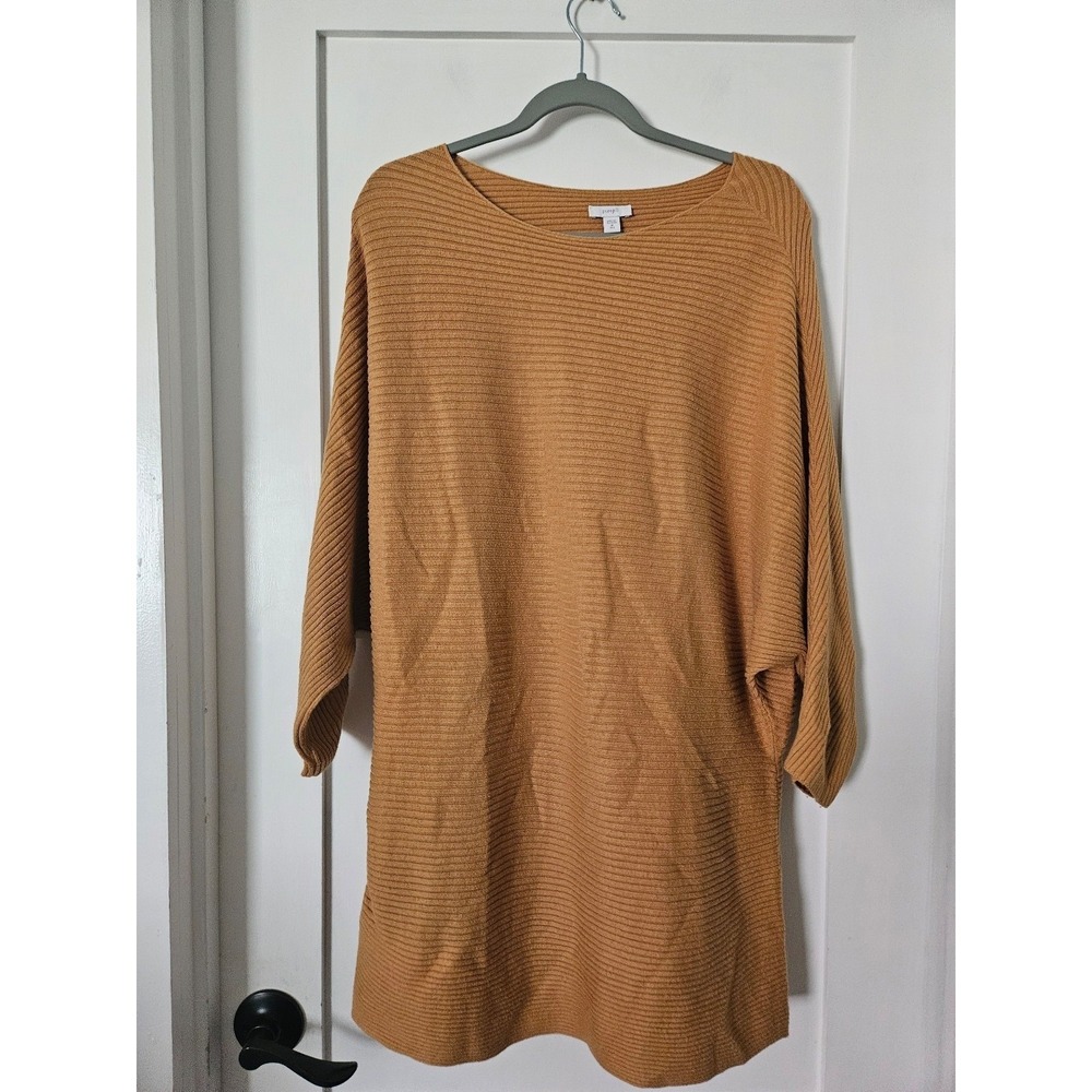 Pure Jill J Jill Mustard Yellow Ribbed Knit Dolman Sweater Tunic M Tall Cotton